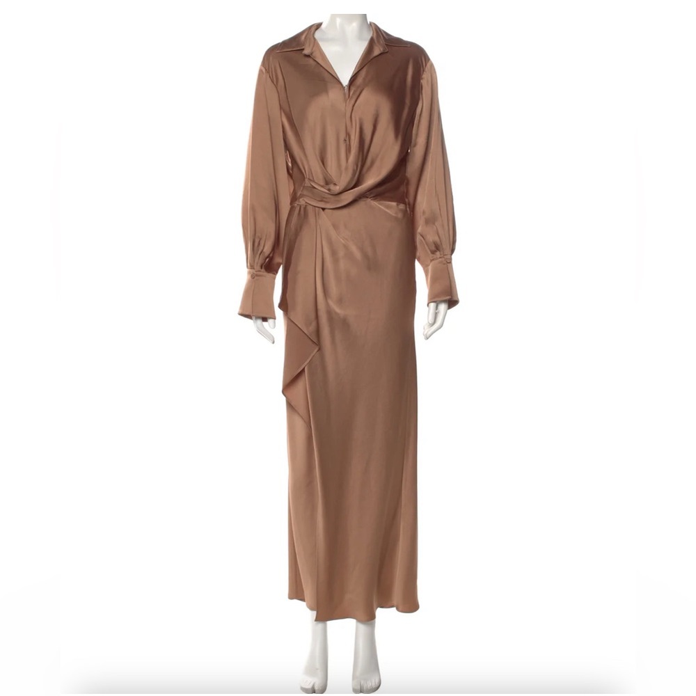 Jonathan Simkhai Satin Draped Maxi Dress in Bronze